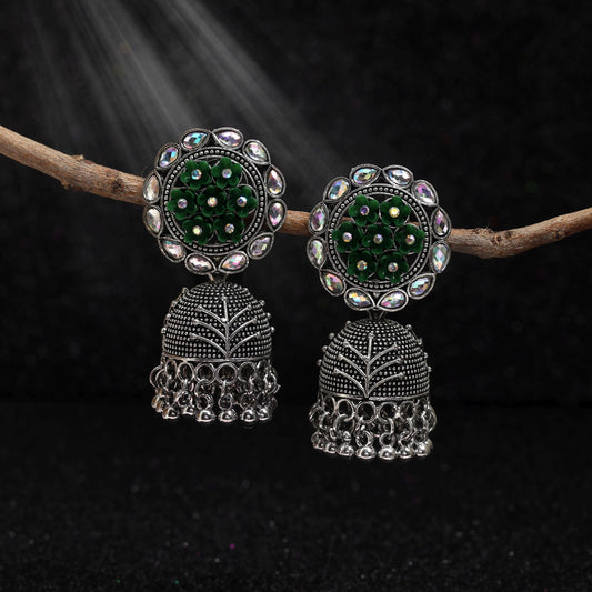 Beautiful Green Color Oxidised Earrings Crafted For Brides, Festivals, And Women’S Traditional Styling Jewelry