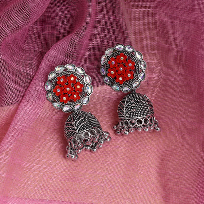 Gorgeous Red Color Oxidised Earrings Designed For Women’S Bridal Fashion, Parties, And Traditional Jewelry