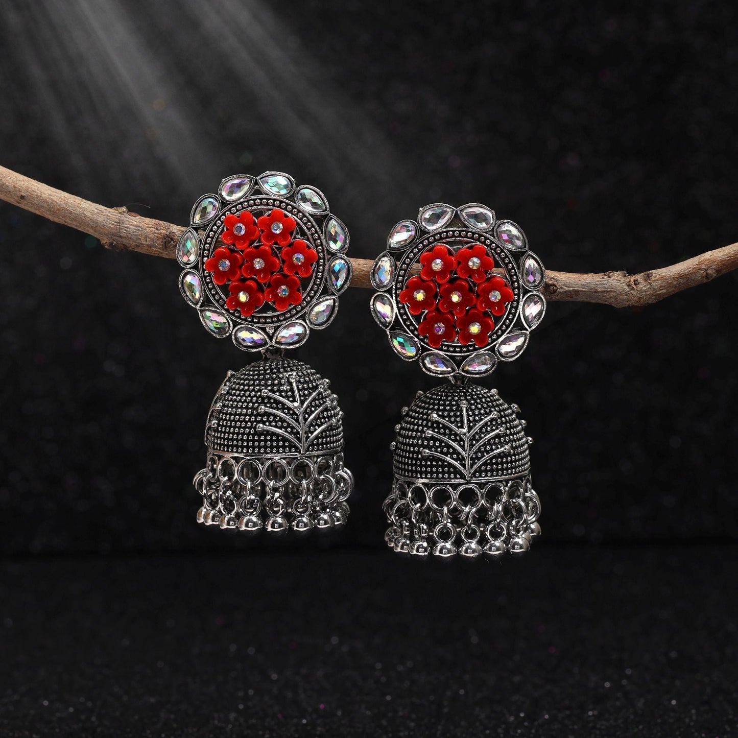 Gorgeous Red Color Oxidised Earrings Designed For Women’S Bridal Fashion, Parties, And Traditional Jewelry