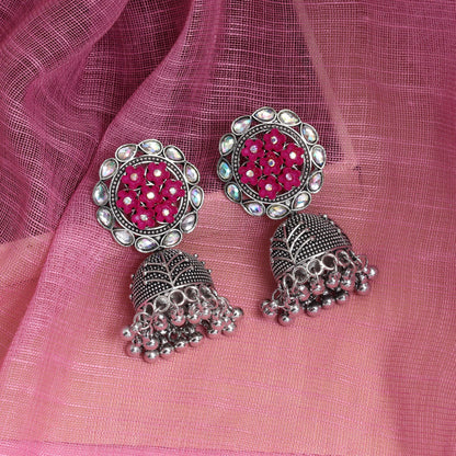 Stylish Rani Color Oxidised Earrings Perfect For Festivals, Parties, And Women’S Ethnic Jewelry Outfits