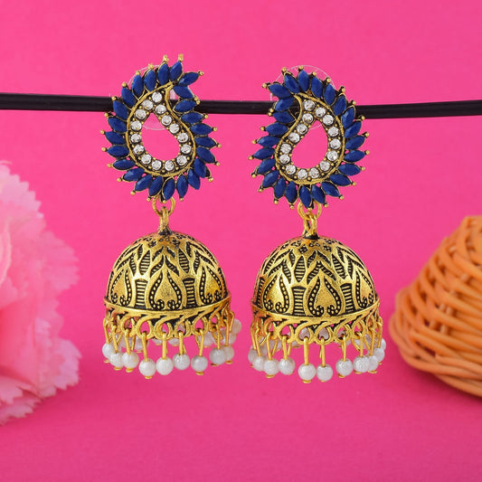 Stilvolle, blau oxidierte Ohrringe für festliche Damenkleidung und traditionelle indische Outfits