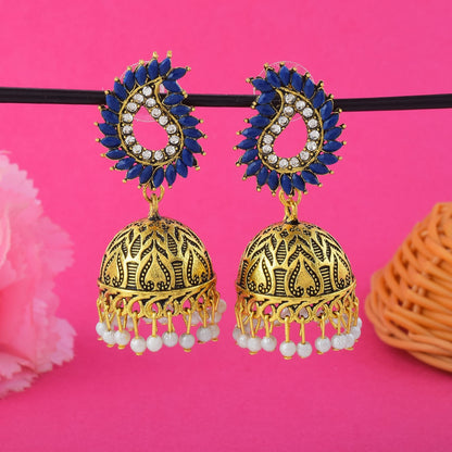 Stilvolle, blau oxidierte Ohrringe für festliche Damenkleidung und traditionelle indische Outfits