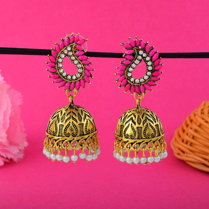 Gorgeous Rani Color Oxidised Earrings Crafted For Parties, Ethnic Wear, And Wedding Celebrations