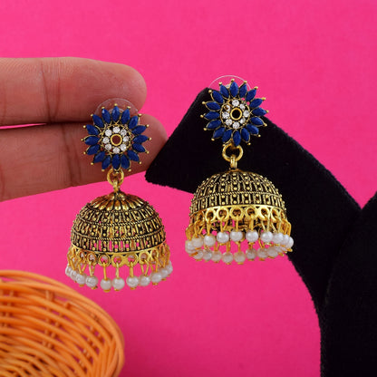 Attractive Blue Color Oxidised Earrings Crafted With Handmade Artistic Work For Parties And Weddings
