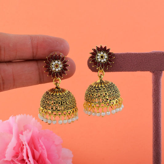 Gorgeous Maroon Color Oxidised Earrings Designed For Festivals, Parties, And Cultural Fashion Jewelry