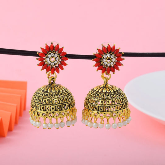 Elegant Red Color Oxidised Earrings Perfect For Bridal Styling, Parties, And Wedding Celebrations