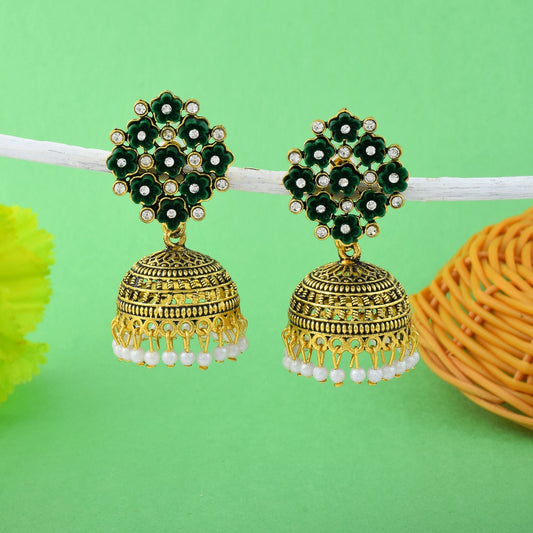 Exclusive Green Color Oxidised Earrings Designed For Traditional Festivals, Engagements, And Bridal Wear