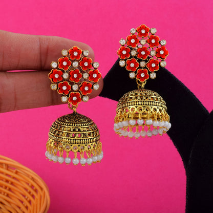 Elegant Red Color Oxidised Earrings Crafted For Brides, Parties, And Indian Wedding Celebrations
