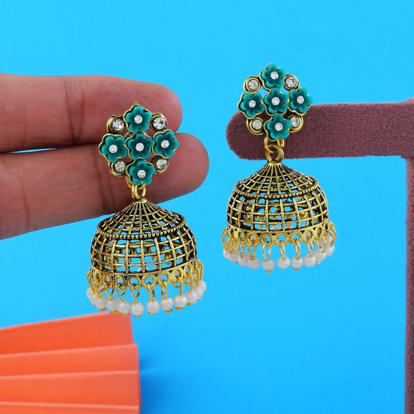 Elegant Firozi Color Oxidised Earrings Crafted For Women’S Wedding Wear, Parties, And Festivals