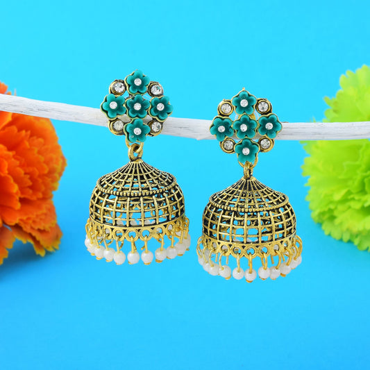 Elegant Firozi Color Oxidised Earrings Crafted For Women’S Wedding Wear, Parties, And Festivals