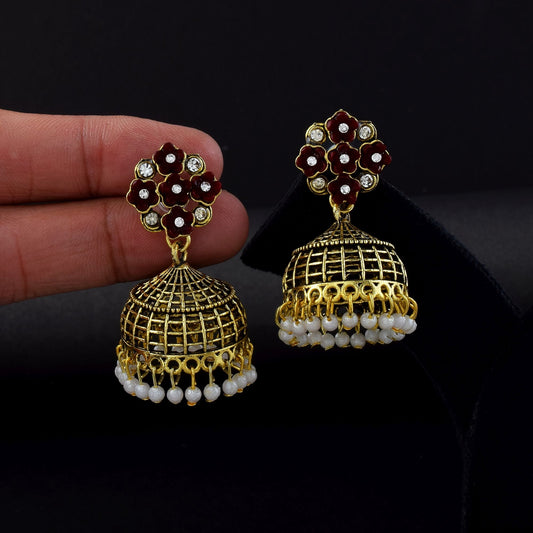 Gorgeous Maroon Color Oxidised Earrings Designed For Women’S Cultural Functions, Parties, And Weddings