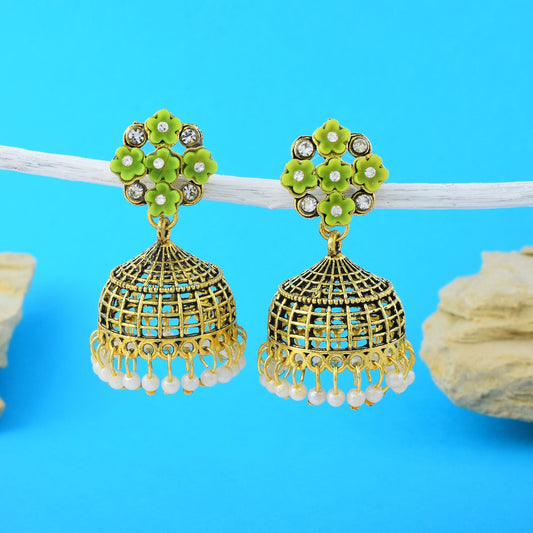 Exclusive Pista Green Color Oxidised Earrings Perfect For Bridal Jewelry And Traditional Outfits Styling