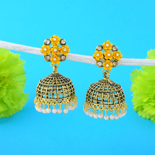 Attractive Yellow Color Oxidised Earrings Perfect For Brides, Parties, And Traditional Festival Jewelry