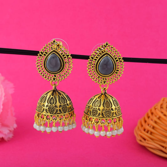 Exclusive Grey Color Oxidised Earrings Designed For Women’S Traditional Jewelry And Festive Occasions