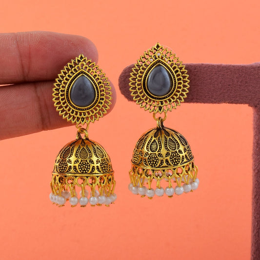 Exclusive Grey Color Oxidised Earrings Designed For Women’S Traditional Jewelry And Festive Occasions