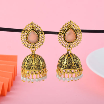 Gorgeous Light Peach Color Oxidised Earrings Designed For Brides, Festivals, And Party Wear Styling