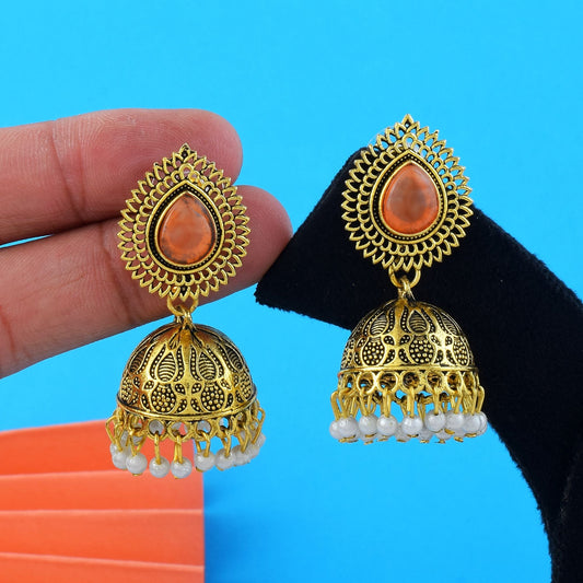 Attractive Orange Color Oxidised Earrings Crafted For Cultural Events, Weddings, And Women’S Party Jewelry