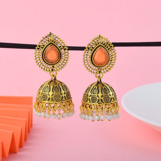 Attractive Orange Color Oxidised Earrings Crafted For Cultural Events, Weddings, And Women’S Party Jewelry