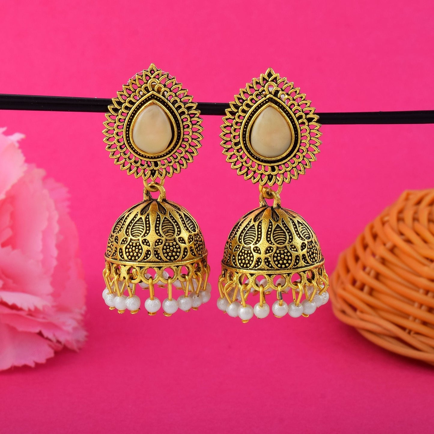 Exclusive Off White Color Oxidised Earrings Crafted For Bridal Fashion And Party Wear Jewelry