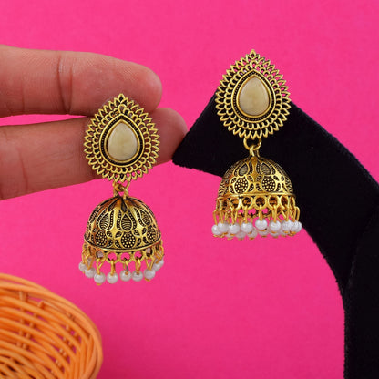 Exclusive Off White Color Oxidised Earrings Crafted For Bridal Fashion And Party Wear Jewelry