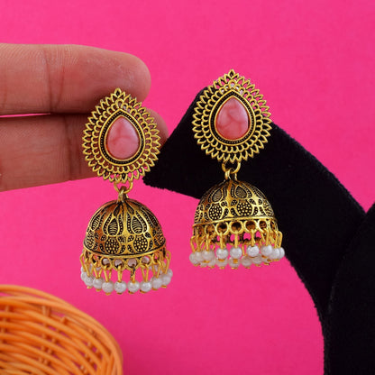 Elegant Peach Color Oxidised Earrings Perfect For Bridal Outfits, Engagements, And Traditional Celebrations