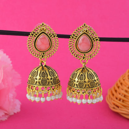Elegant Peach Color Oxidised Earrings Perfect For Bridal Outfits, Engagements, And Traditional Celebrations