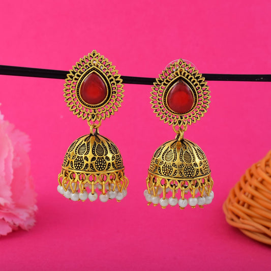 Beautiful Red Color Oxidised Earrings Perfect For Traditional Fashion Jewelry And Ethnic Occasions