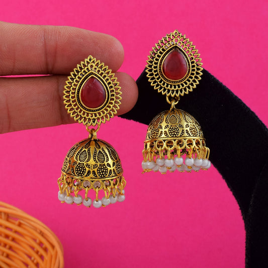 Beautiful Red Color Oxidised Earrings Perfect For Traditional Fashion Jewelry And Ethnic Occasions