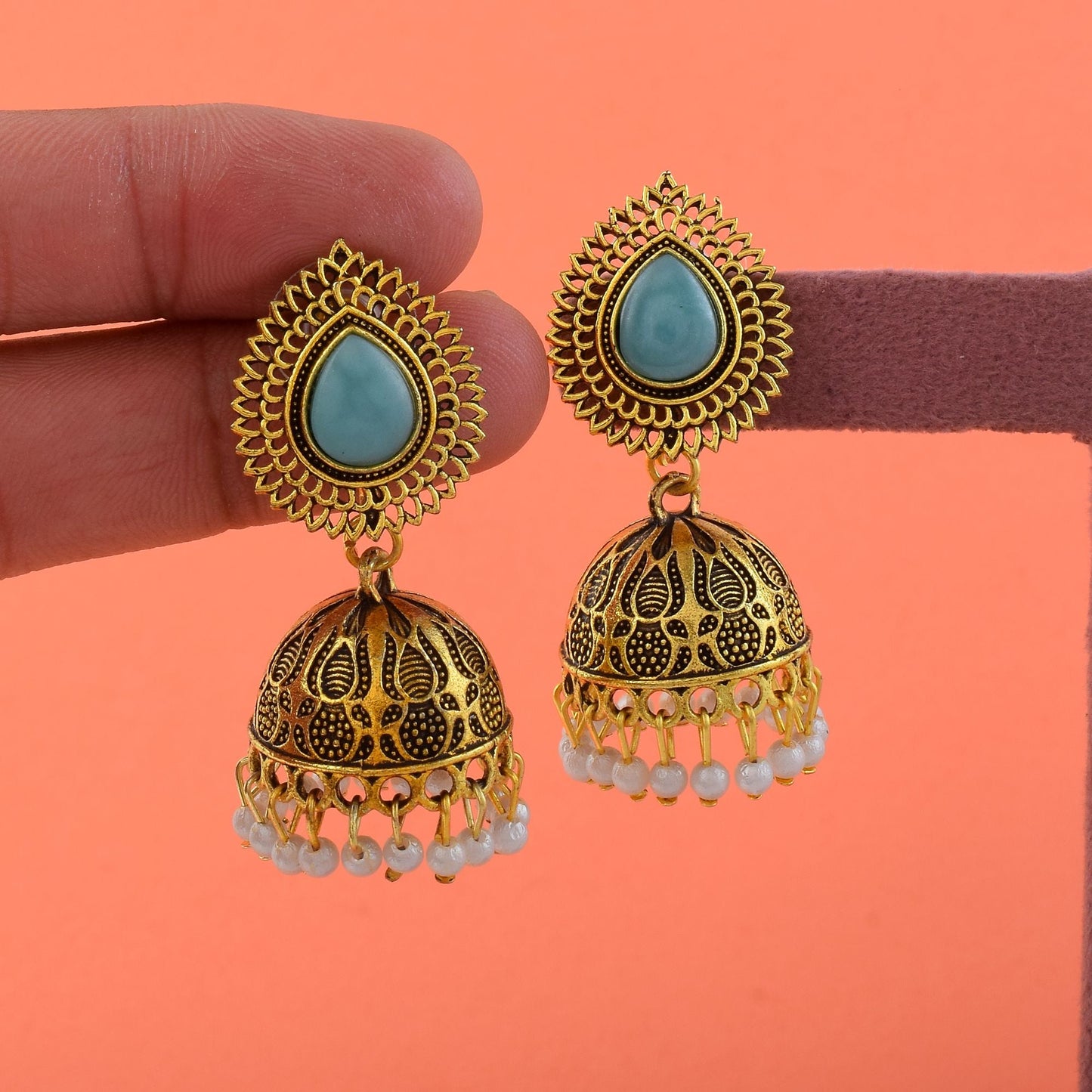 Gorgeous Rama Green Color Oxidised Earrings Perfect For Women’S Traditional Outfits And Party Styling