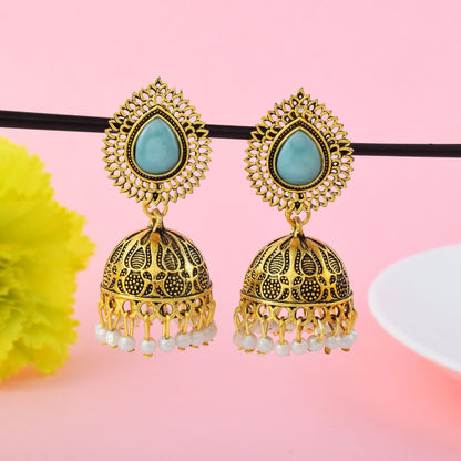 Gorgeous Rama Green Color Oxidised Earrings Perfect For Women’S Traditional Outfits And Party Styling