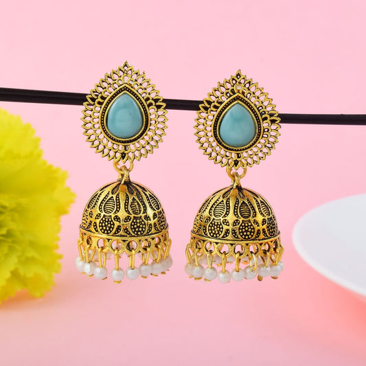 Gorgeous Rama Green Color Oxidised Earrings Perfect For Women’S Traditional Outfits And Party Styling