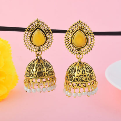 Elegant Yellow Color Oxidised Earrings Crafted For Weddings, Cultural Events, And Festive Occasions