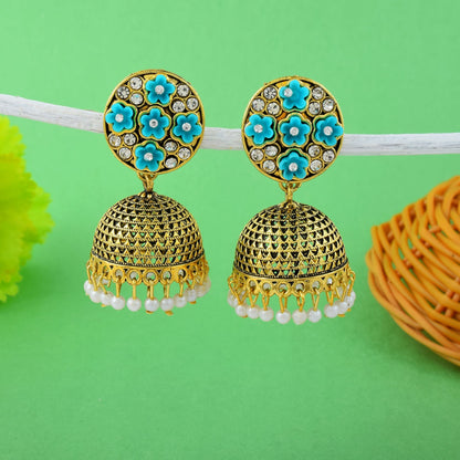 Gorgeous Firozi Color Oxidised Earrings Crafted With Premium Artistic Work For Bridal Jewelry Styling