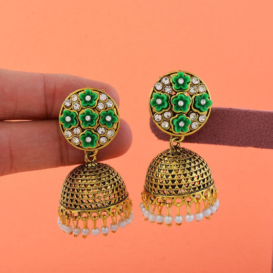 Stylish Light Green Color Oxidised Earrings Crafted For Bridal Outfits, Parties, And Fashion Jewelry
