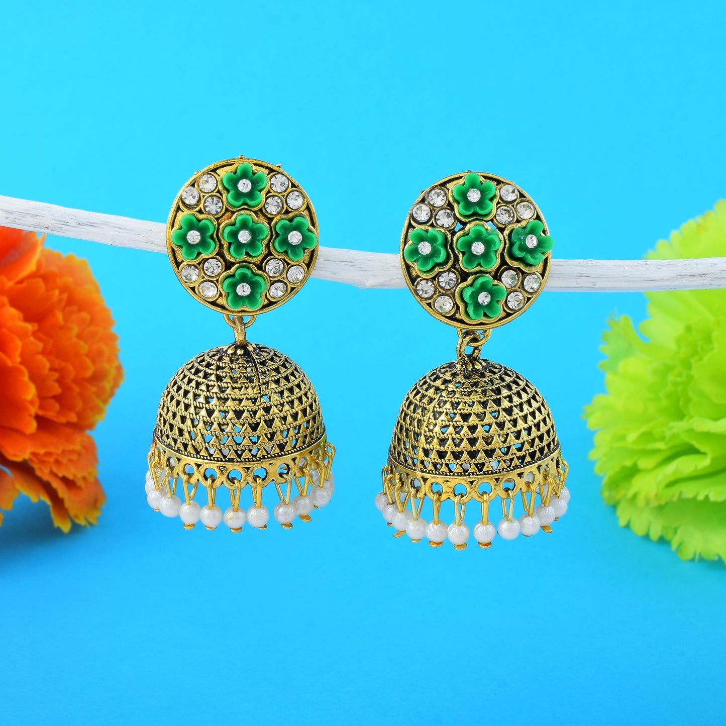 Stylish Light Green Color Oxidised Earrings Crafted For Bridal Outfits, Parties, And Fashion Jewelry