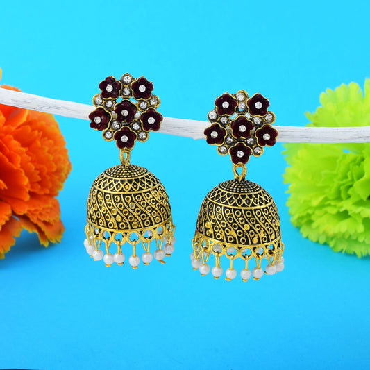 Wunderschöne oxidierte Ohrringe in Kastanienbraun, perfekt für die Hochzeitskleidung von Frauen, Festivals und Verlobungen