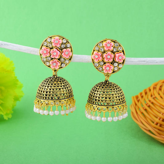 Beautiful Peach Color Oxidised Earrings Designed For Women’S Traditional Outfits And Cultural Fashion