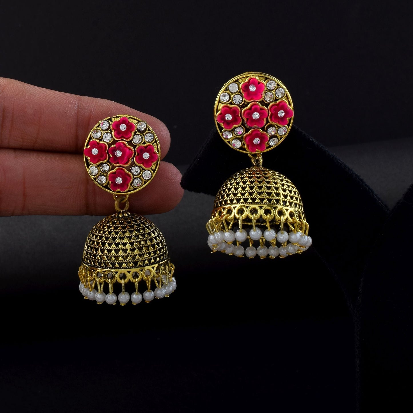 Stylish Rani Color Oxidised Earrings Perfect For Bridal Jewelry, Festivals, And Party Wear Looks