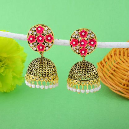Stylish Rani Color Oxidised Earrings Perfect For Bridal Jewelry, Festivals, And Party Wear Looks
