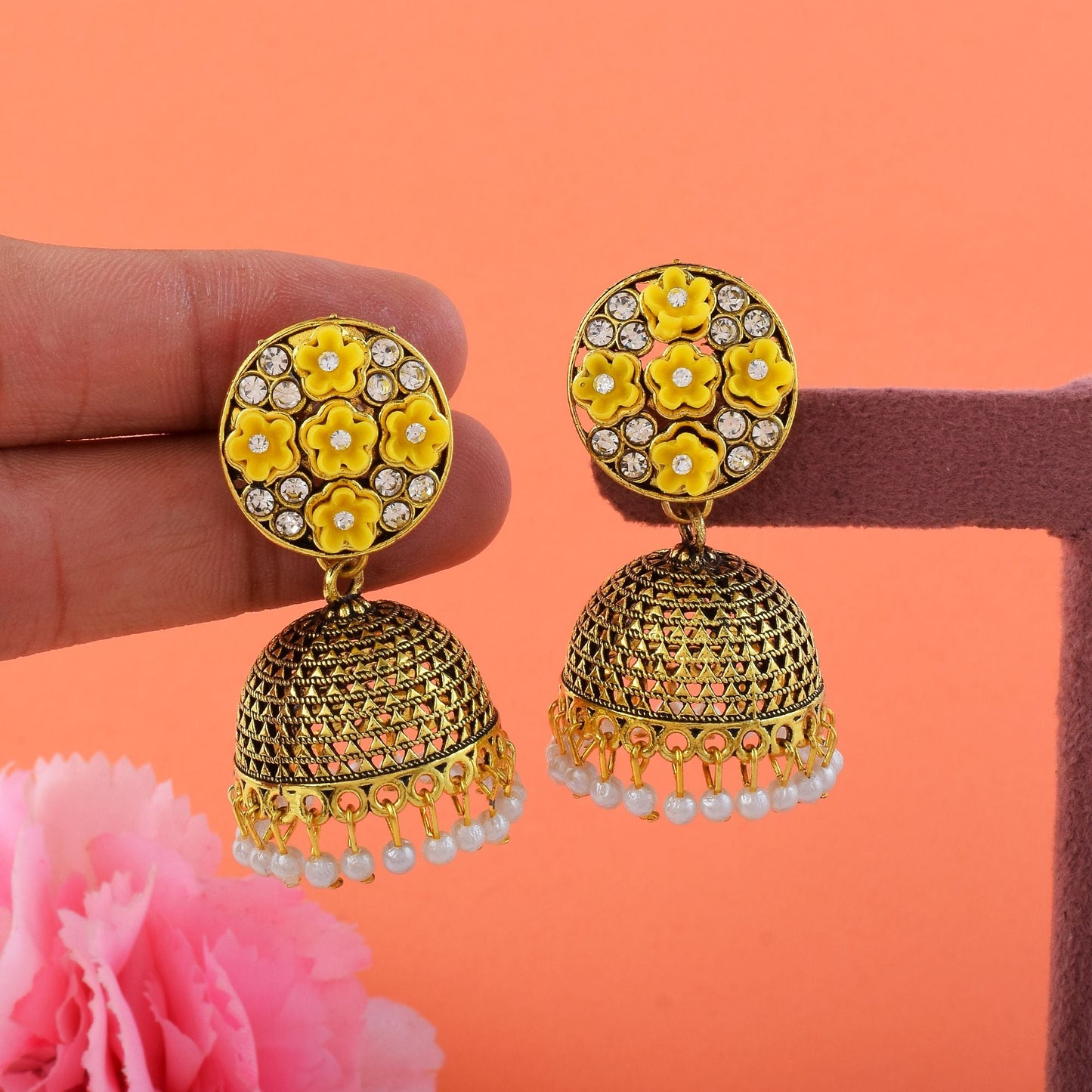 Attractive Yellow Color Oxidised Earrings Perfect For Brides, Festivals, And Traditional Jewelry Styling