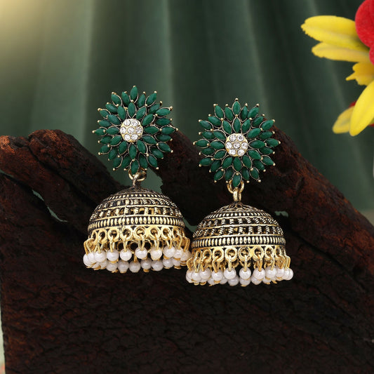 Classic Green Color Oxidised Earrings Crafted For Festivals, Ethnic Functions, And Women’S Jewelry