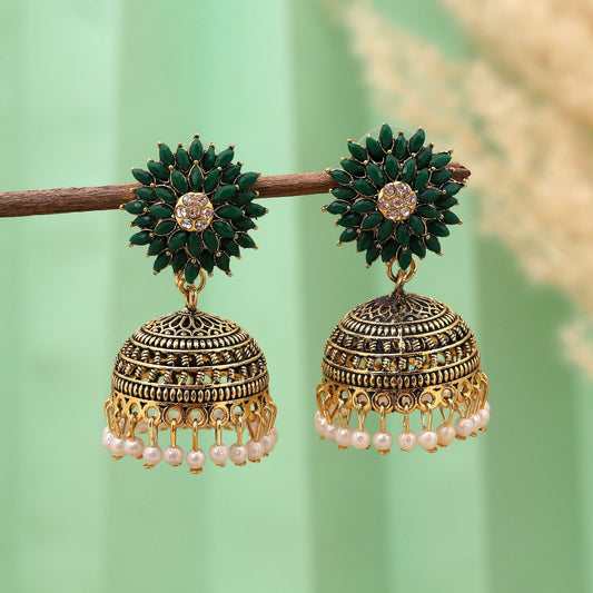 Classic Green Color Oxidised Earrings Crafted For Festivals, Ethnic Functions, And Women’S Jewelry