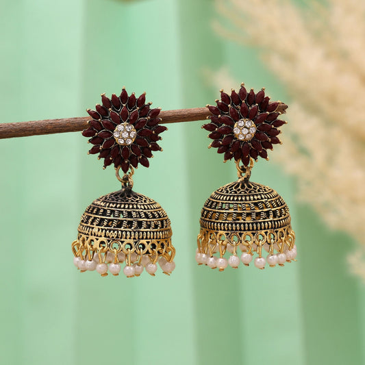 Attractive Maroon Color Oxidised Earrings Designed For Bridal Wear, Parties, And Cultural Events
