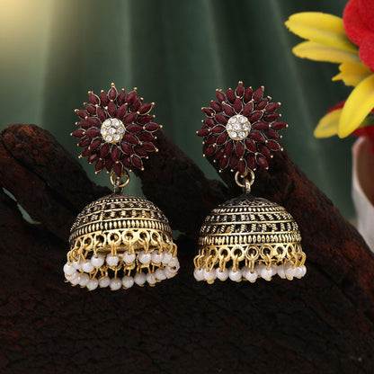 Attractive Maroon Color Oxidised Earrings Designed For Bridal Wear, Parties, And Cultural Events