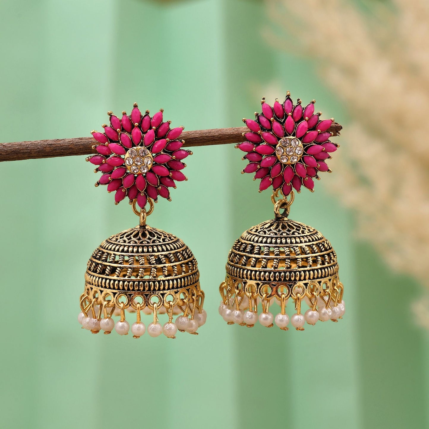 Gorgeous Rani Color Oxidised Earrings Designed For Brides, Parties, And Traditional Outfits