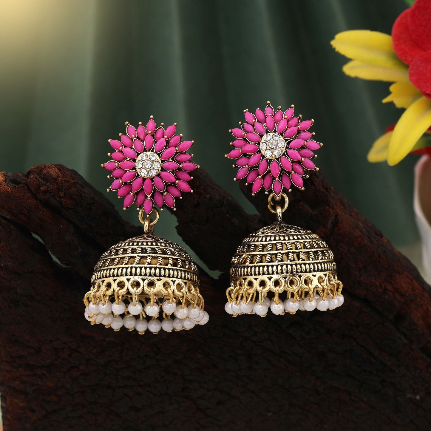 Gorgeous Rani Color Oxidised Earrings Designed For Brides, Parties, And Traditional Outfits