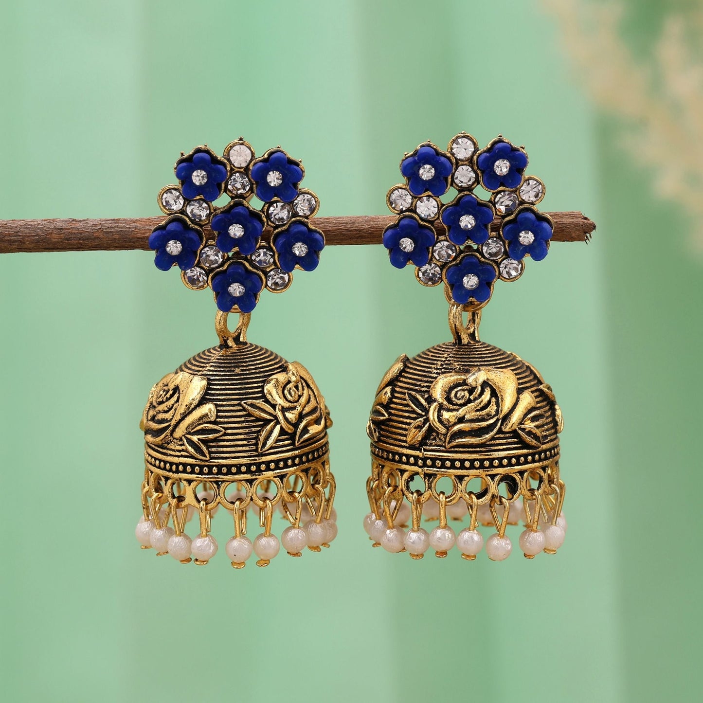 Stylish Blue Color Oxidised Earrings Perfect For Brides, Festivals, And Traditional Cultural Jewelry