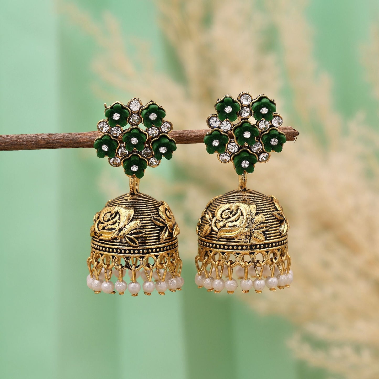 Gorgeous Green Color Oxidised Earrings Designed For Festivals, Brides, And Cultural Party Jewelry