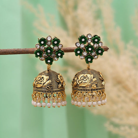 Gorgeous Green Color Oxidised Earrings Designed For Festivals, Brides, And Cultural Party Jewelry