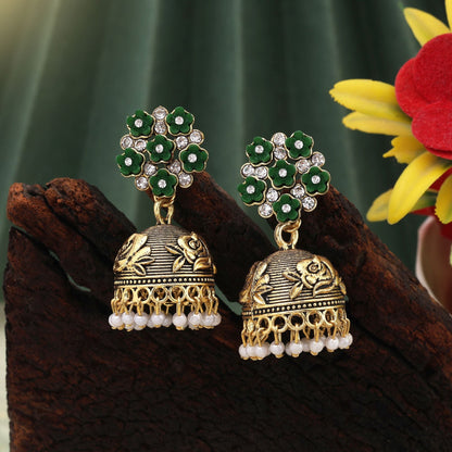 Gorgeous Green Color Oxidised Earrings Designed For Festivals, Brides, And Cultural Party Jewelry